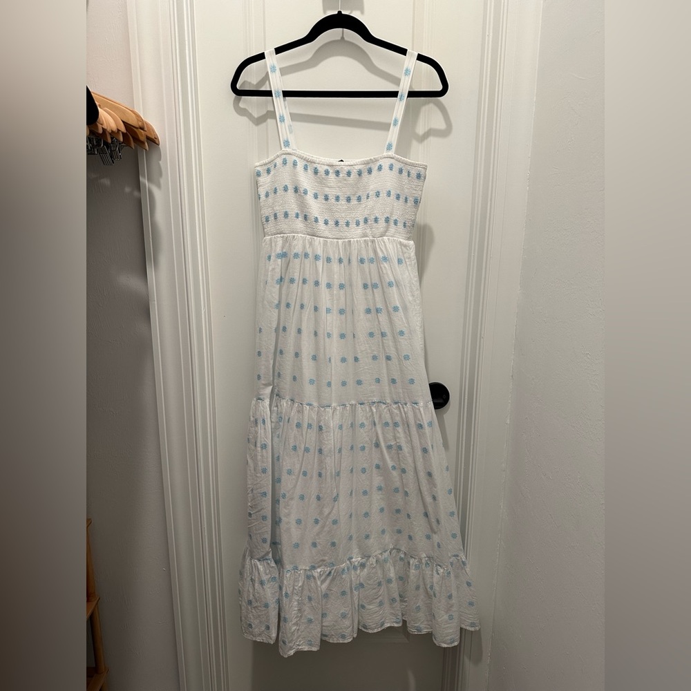 Zara Floral Embroidered Smocked Dress Size M